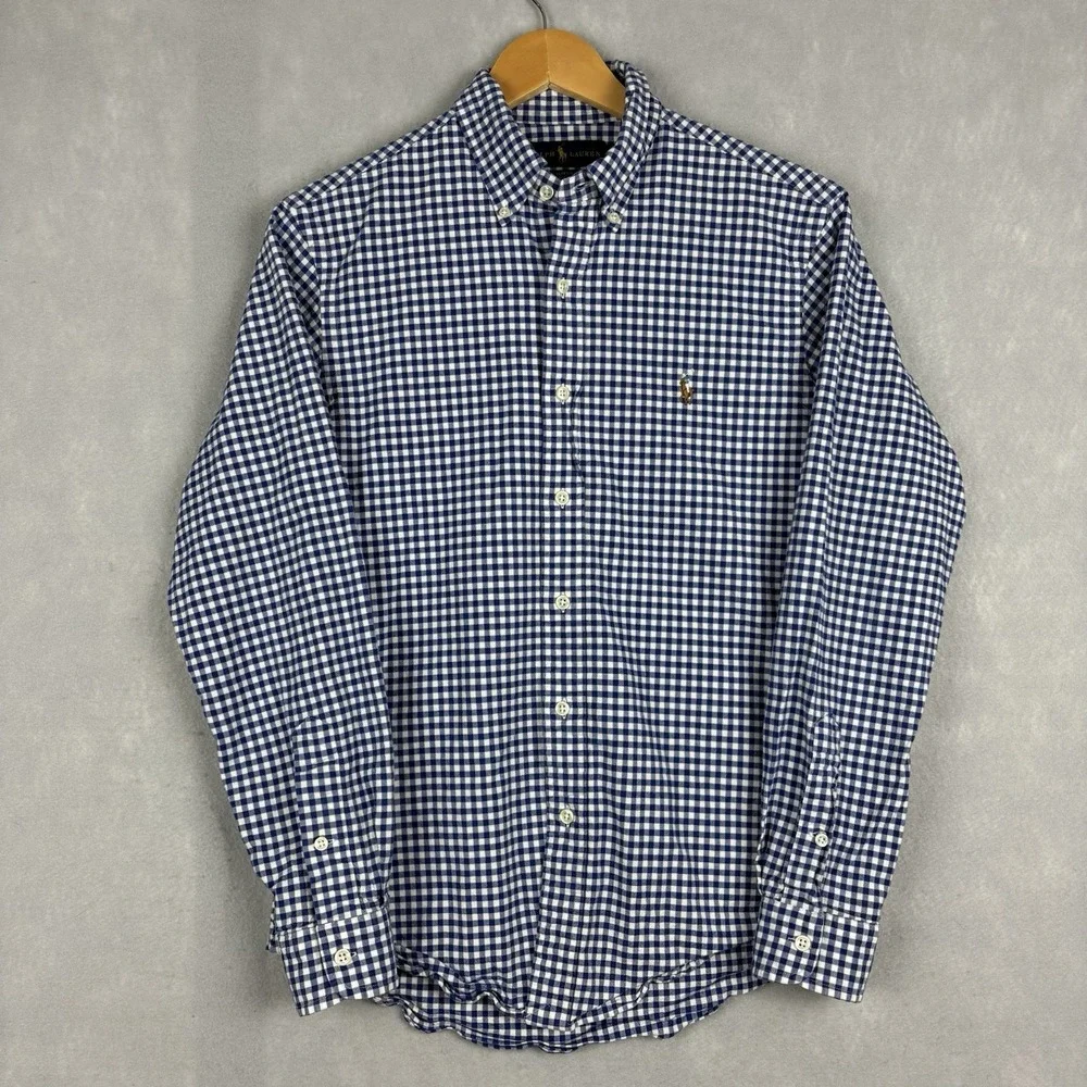 Ralph Lauren Oxford Shirt Men’s Medium Blue Gingham Check Flesh Pony Slim Fit